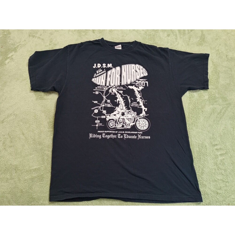 Vintage 2007 Run For Nurses T-Shirt Men’s XL Black Anvil Motorcycle Rally Kentuc